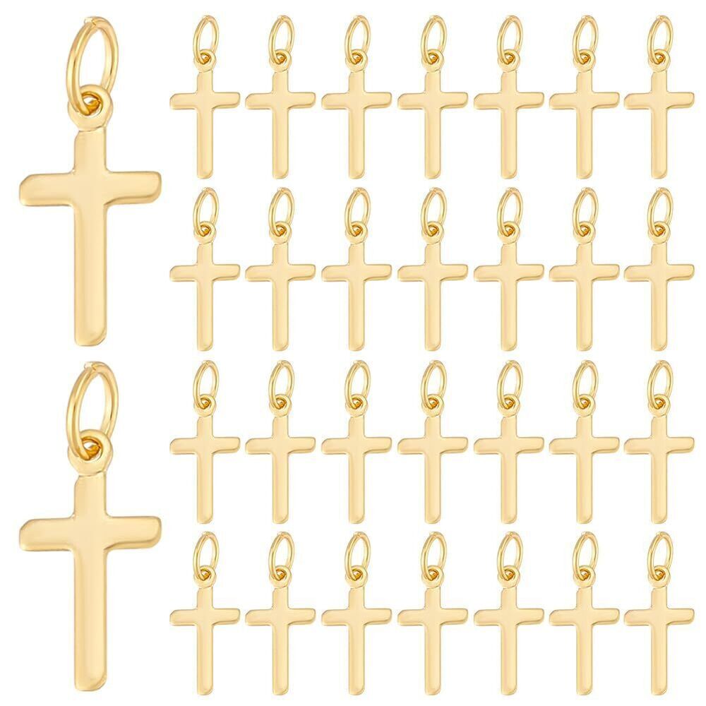 4040 40Pcs 18k Gold Cross Charms Brass Cross Pendants Crucifix Pendants